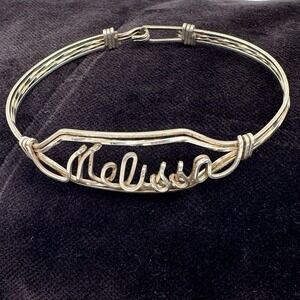 Vintage Silver Wire Hook Bangle Melissa Name bracelet‎ Boho